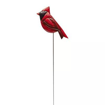 Red Cardinal Pot Plant Stake Painted Metal Bird 3D Yard Art Outdoor Garden Decor • $22.48