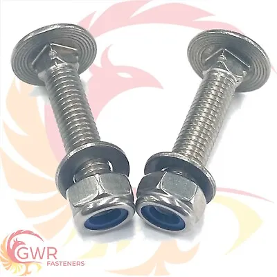 M5 Carriage Bolts Washers Nyloc Nuts A2 Stainless Steel Cup Square Coach Screws • £4.94