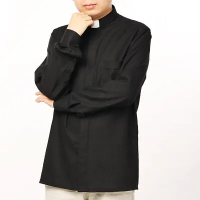 Clergy Mens Shirt Minister Preacher Priest Tops With Tab Collar Black • $32.99