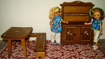 Vintage Romania? Norok? Wood Dining Furniture China Hutch/Bench/Table 8  Dolls • $55
