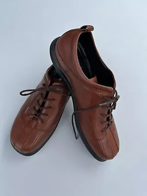 Ladies Ecco Lace Up Flat Comfort Shoes Brown Leather Shock Point Sole UK 5 EU 38 • £18.99
