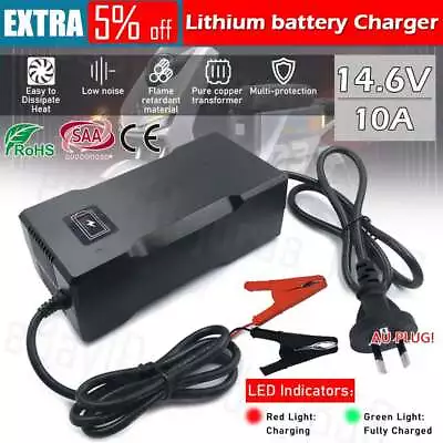 14.6V 10A LiFePO4 Battery Charger Lithium Iron Phosphate Deep Cycle Batteries AU • $46.85