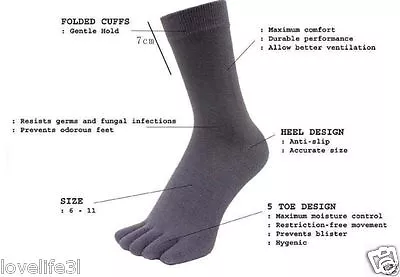 £14.85 • Buy 1pr LOVE LIFE COTTOn DIGITAL BLACK ANKLE TOE SOCKS SIZE UK5-10 AF ATHLETES FOOT