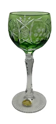 Vintage Bohemian Green Echt Bleikristall Crystal Cut To Clear Stemware 7.34” • $34.99