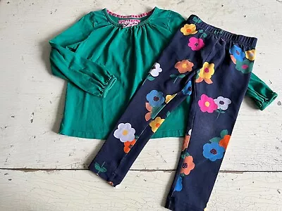 Girl's HANNA ANDERSSON/MINI BODEN Size 90 (3-4) Green Top + Floral Leggings Set • $15.99