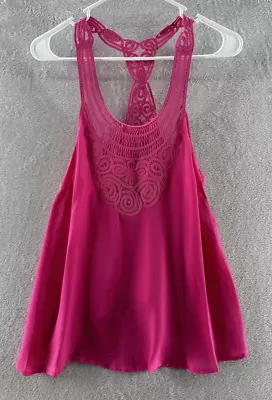 Madison Marcus Womens Racerback Lattice Lace Tank Fuschia Pink Sz S • $20.21