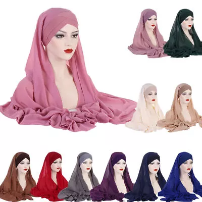 Women Muslim Headscarf Pull On Ready Made Hijab Hats Islamic Head Cover Scarf • £10.14