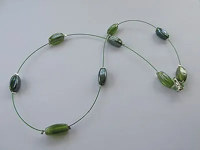 Handmade Costume Jewellery Lime & Emerald Green Beady Miracle Illusion Necklace  • £4.75