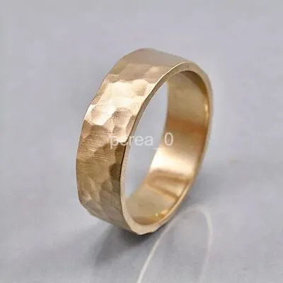 Men's Hammered Solid Brass Ring Rustic Hammered Golden Brass Wedding Band K15 • $13.49