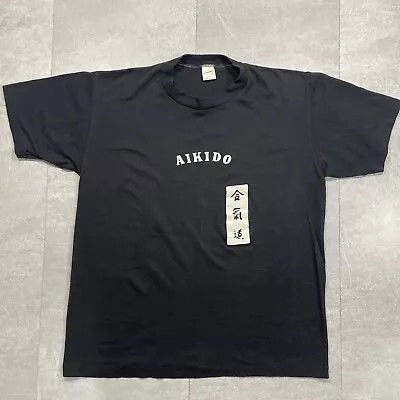 Vintage 80s Sportswear Aikido T Shirt Size Large Martial Arts Paper Thin Black • $35.99