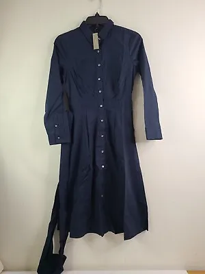 J.Crew Women's Navy Tie-Waist Shirtdress In Cotton Poplin Size 0 NEW • $34.95