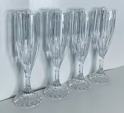 Park Lane By Mikasa Set Of 4 Crystal Champagne Flute Glasses Ribbed Stem Clear • $66.49