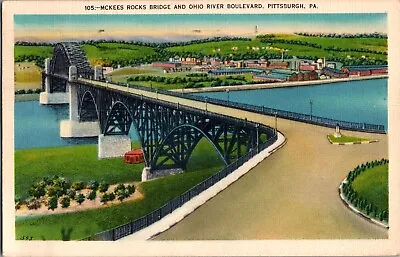 McKees Rocks Bridge And Ohio River Blvd Pittsburgh PA C1942 Vintage Postcard L77 • $7.49