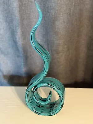 Murano Style Art Glass Sculpture Abstract Aqua Ribbon Swirled Glass 16+ Inches • $50