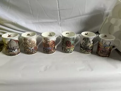 BRAND NEW SET 6 Bone China Mugs Danbury Mint DAYS ON THE FARM Michael Herring • £24.99