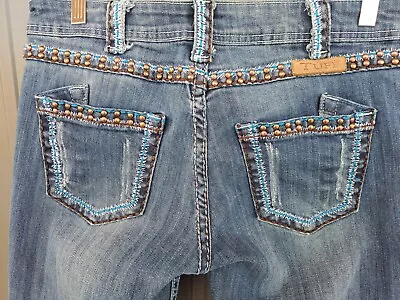 Cowgirl Tuff Copper Beauty Jeans Copper Studs Turquoise Stitching Womens 28 X 35 • $25