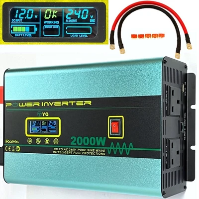 £169.19 • Buy YQ Pure Sine Wave Power Inverter 2000W 4000W 12V To 240V Caravan Converter LCD