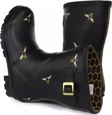 Joules Womens Wellington Welly Boot Black Metallic Bees Size 9 Pair Of Shoes • $45.83