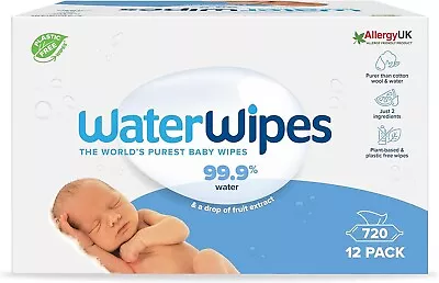 WaterWipes Original Plastic Free Baby Wipes 720 Count (12 Packs) 99.9% Water B • £19.95