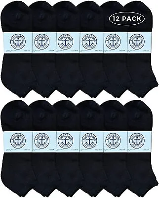 12 Pack Of Men's King Size No Show Ankle Socks Size 13-16 Black - Big And Tall • $22.08