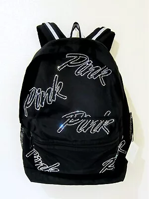 BLING NEW Victoria Secret Pink BLACK Rhinestone CAMPUS BACKPACK BOOK BAG CARRYON • $78.99