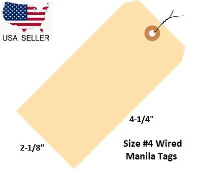 100 Pack 4 1/4  X 2 1/8  Size 4 Manila Inventory Pre Wired Hang Tags With Wire • $10.47