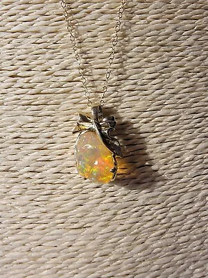 Beautiful Mexican Fire Opal Gold Necklace On 14K Gold. NMO117 • $899.99