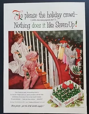 Christmas Vintage Print Ad  7 Up  Kids In Pajamas Spying On Christmas Party 1956 • $17.99