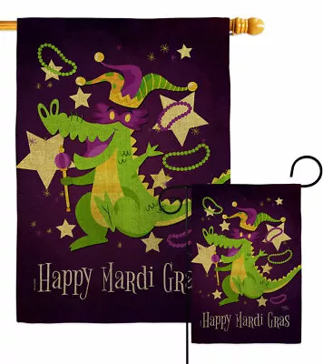 Mardi Gras Alligator Burlap Gardn Flag Springtime Decorative Gift Yard Banner • $28.95