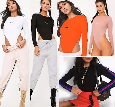 Womens Long Sleeves Bodysuit Waist Cut Leotard Bodycon Casual Basic Top T-shirt • £4.99