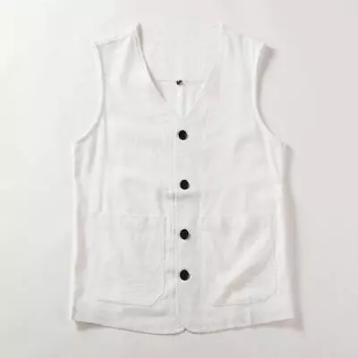 Men's Casual Cotton Linen Vest Pockets Sleeveless Waistcoat Jackets Oversize New • $22.65