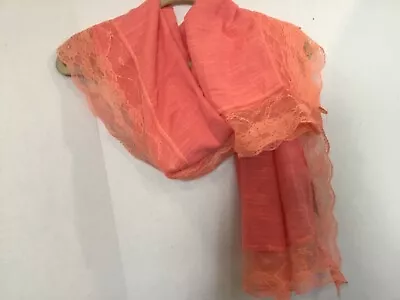 NWT FRANCESCA’S Collections Lightweight Coral Lace Edge Neck Scarf 32” X 70” • £11.40