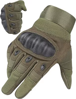 Leather All Weather Motorbike Motorcycle Gloves Carbon Fiber Knuckle Army Combat • £10.89