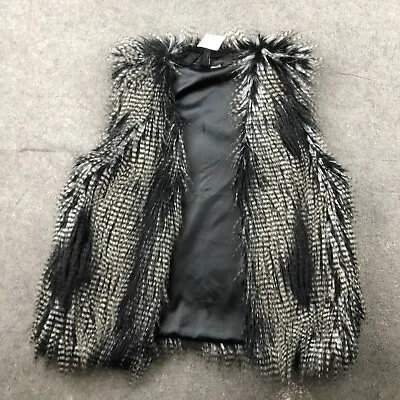 H&M Divided Vest Womens 14 Gray Open Front Faux Fur  NEW • $14.99