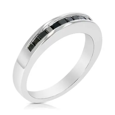 1/3 Ct Princess Black Diamond Wedding Band For Women In Sterling Silver Channel • $59.99