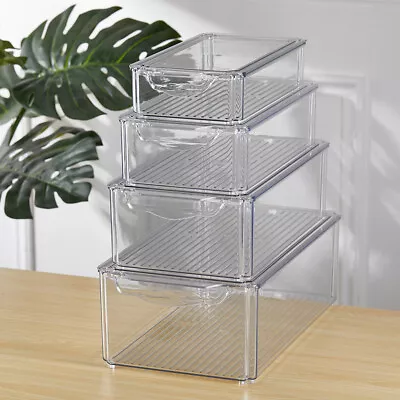 £15.94 • Buy 4pc Fridge Storage Box Set Organizer Food Rack Holder Tray Fruit Basket Vegs Lid