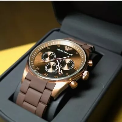 New Genuine Emporio Armani Ar5890 Rose Gold Silicone Mens Watch • £65.88