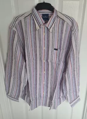 BNWOT Men's Multicoloured Linen Striped Faconnable Shirt Size Large • £50