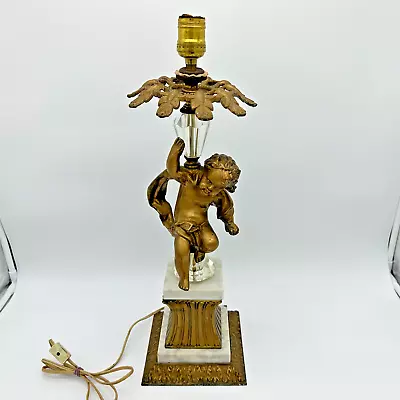 Vintage Leviton Cherub Putti Statue Table Lamp Marble Base 21  Tall • $99