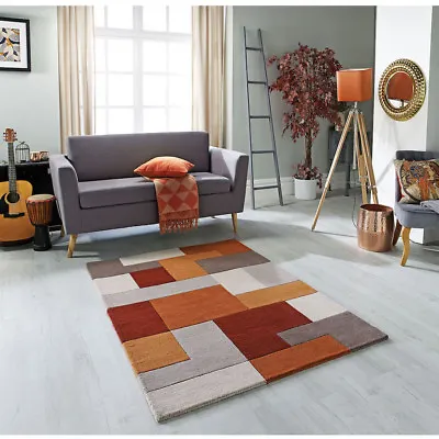 Modern Geometric Terracotta Mink Brown High Quality Hand Woven Wool Rugs Runner • £88.92