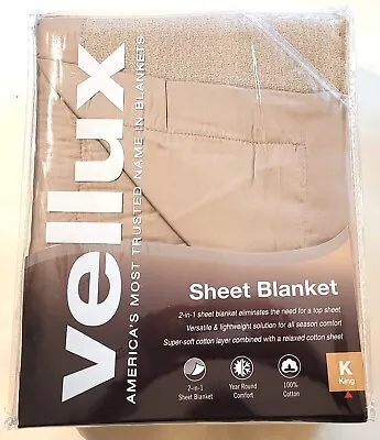 Vellux 100% Cotton 2-in-1 King Sheet Blanket Tan 108  X 90  • $49.99