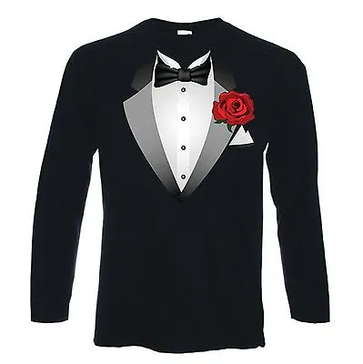 Tuxedo Fancy Dress T-Shirt Costume Ladies Girls Boys Unisex (Long Sleeve) • £14.99