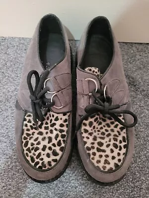 Underground Creepers Wulfrun Grey Animal Suede Leather Platform Shoes Size 6 • £55