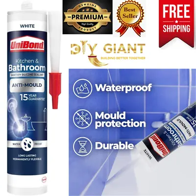 UniBond Anti-Mould Kitchen & Bathroom Sealant WHITE Waterproof Mould Protection • £12.74