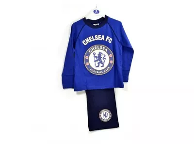 Chelsea FC Boys Kids Long Pyjamas Night Sleepwear Lion Crest Badge Blue Official • $37.35