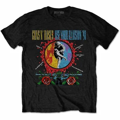 Guns N Roses Use Your Illusion Circle Splat Black T-Shirt NEW OFFICIAL • £14.99