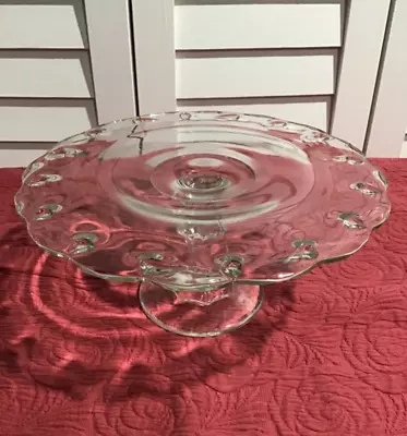 VTG Indiana Glass Pedestal Cup Cake Plate Cake Stand Teardrop Scalloped Edge • $19