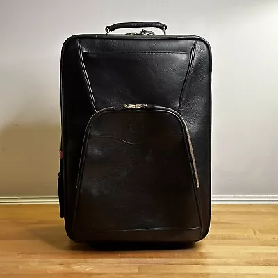 Vintage Ghurka Pontoon No. 232 Black Leather Rolling Travel Luggage Bag • $850