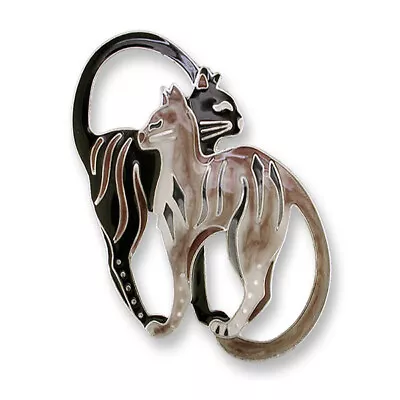 Zarah Two Kitty Cats  Looking Back  Pin Enamel Sterling Silver Plated Gift Box • $33.99