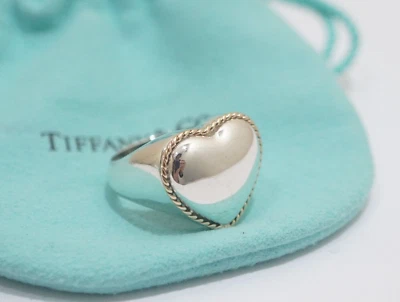 £215.95 • Buy Tiffany & Co. Sterling Silver &18k Rope Gold Puffed Heart Ring Size 6.5  Vintage